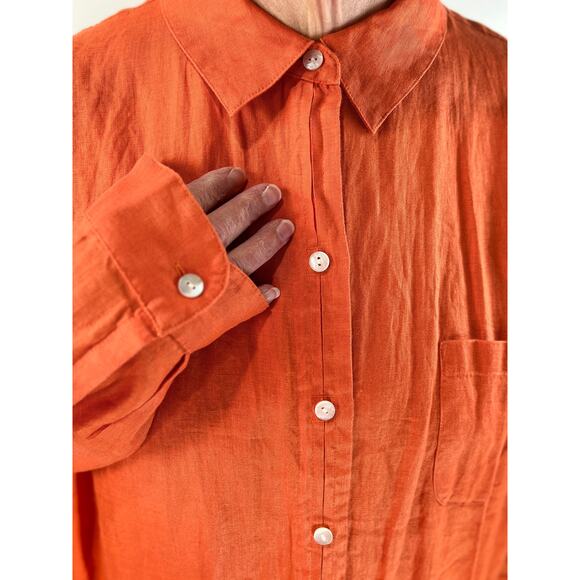 J. Jill Linen Button Down Shirt Long Sleeves Orange Summer - Picture 4 of 8